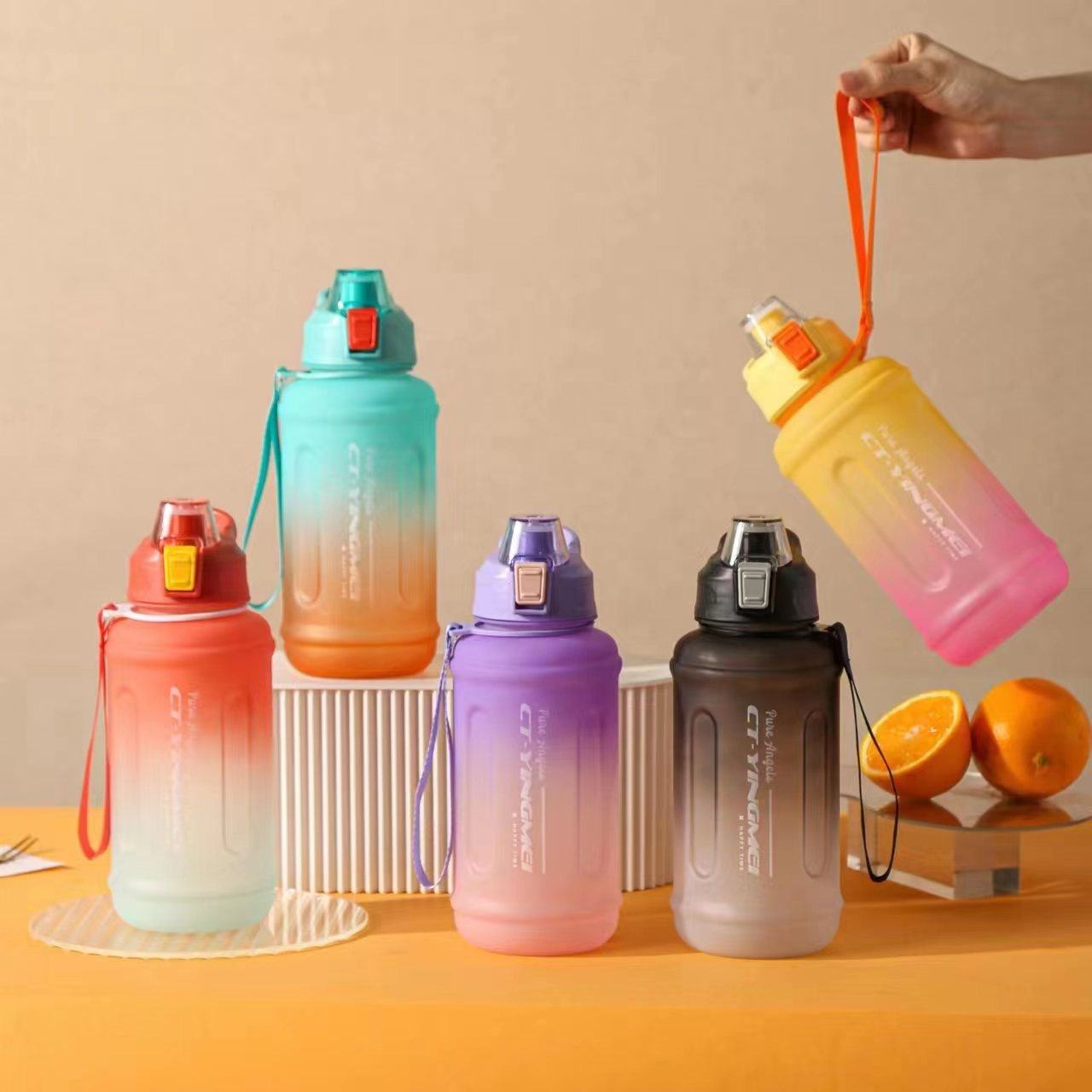 THVALUE 64 Oz Motivational Water Bottle with Straw And Strap Plastic Water Bottle for Gym 1300ml 