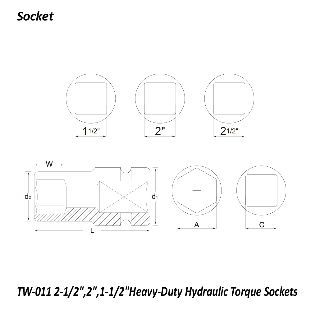TW-011 2-1/2",2",1-1/2"Heavy-Duty Hydraulic Torque Sockets