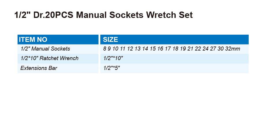 DT0508 1/2" Dr.20PCS Manual Sockets Wretch Set