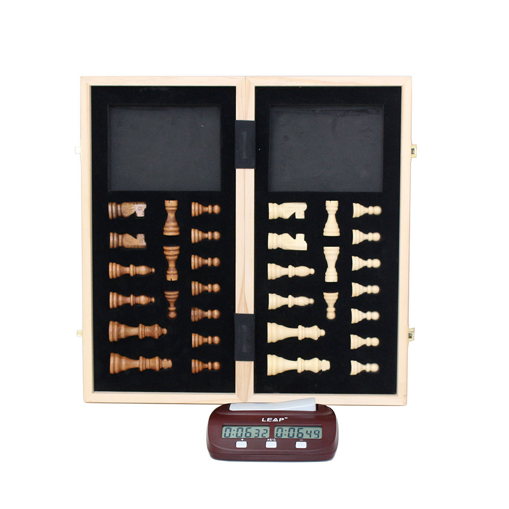 With Digital Clock Timer 15.5" Wooden Felted Chess Game Set Wooden Chess Board Interior Storage Chess Pieces Foldable Chessboard