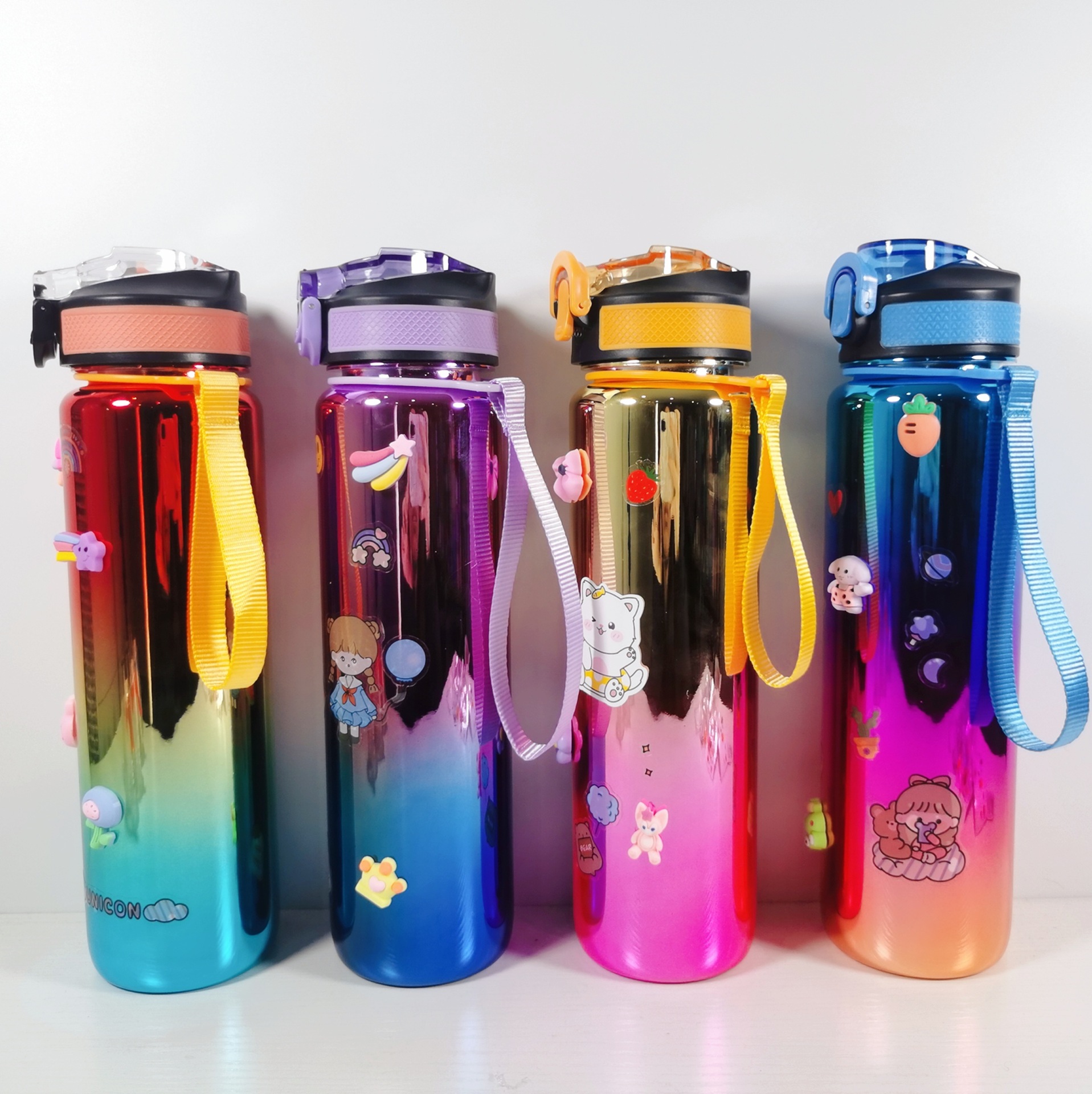 THVALUE 64 Oz & 32 Oz Motinvational Water Bottle 2 in 1 Set Color Eletroplate Large Sports Water Bottlw with Time Marker 