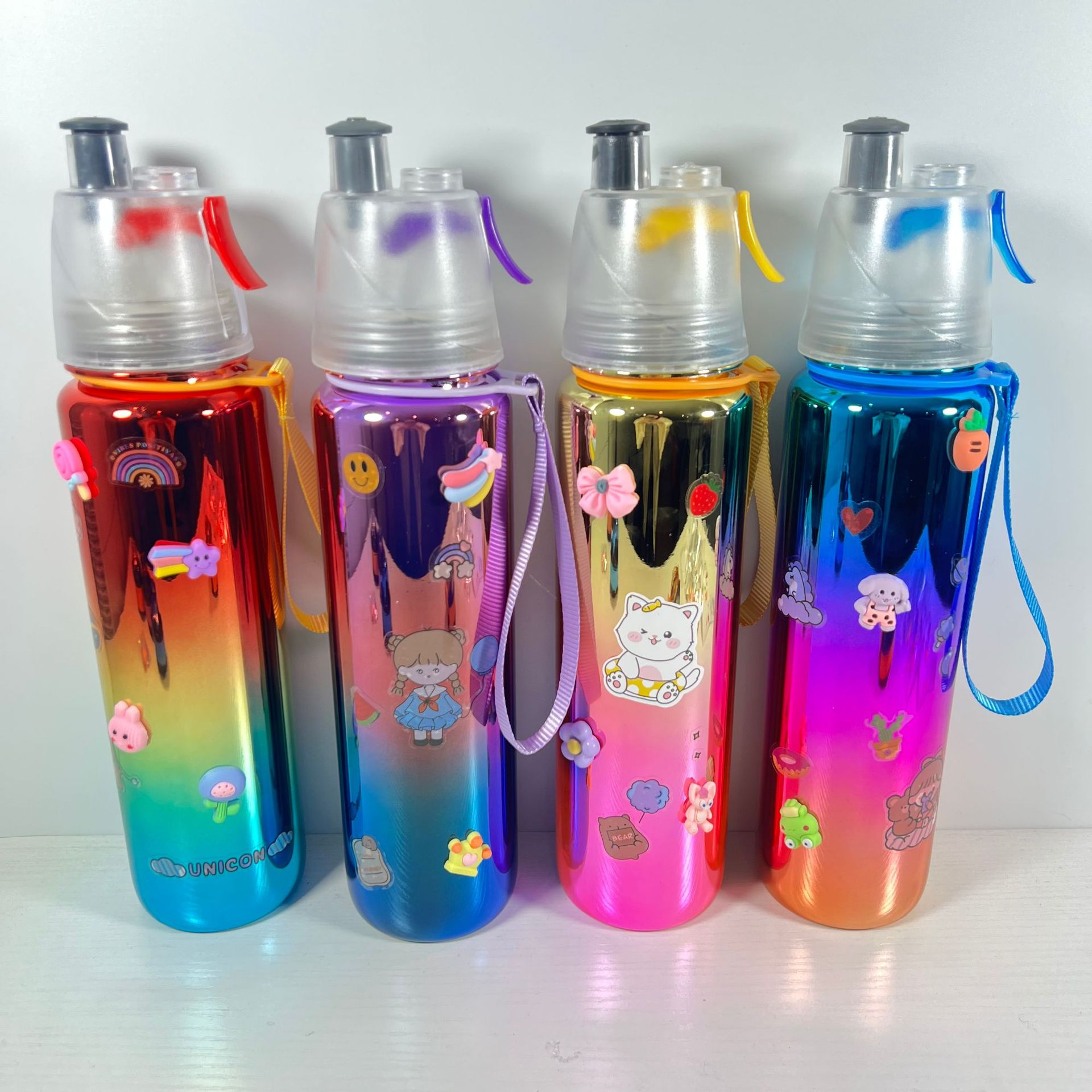 THVALUE Color Eletroplating Mist Spray Sport Water Bottle 1000ml Mist Drinking Water Bottle 