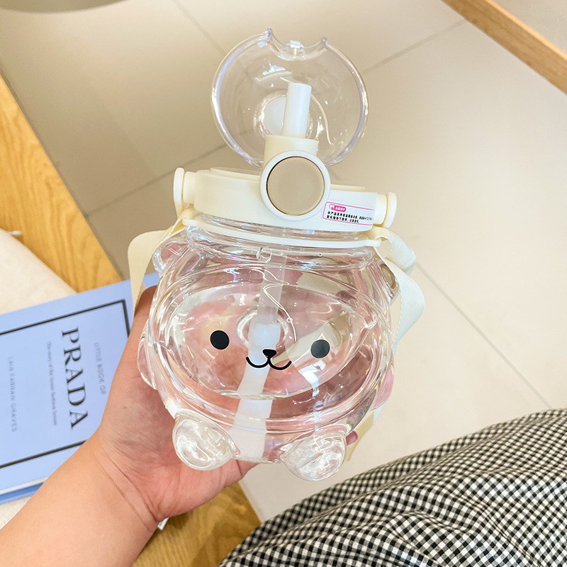 THVALUE 32 Oz Kawai Water Bottle with Straw And Strap Cute Plastic Kids Water Bottle for School 1000ml 