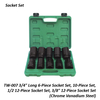 TW-007 3/4" Long 6-Piece Socket Set, 10-Piece Set, 1/2 12-Piece Socket Set, 3/8" 12-Piece Socket Set (Chrome Vanadium Steel)