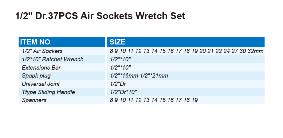 DT0607 1/2" Dr.37PCS Air Sockets Wretch Set
