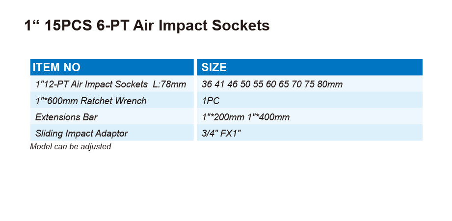 DT1008 1“ 15PCS 12-PT Air Impact Sockets