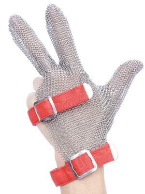 Three finger steel mesh gloves with textile strap