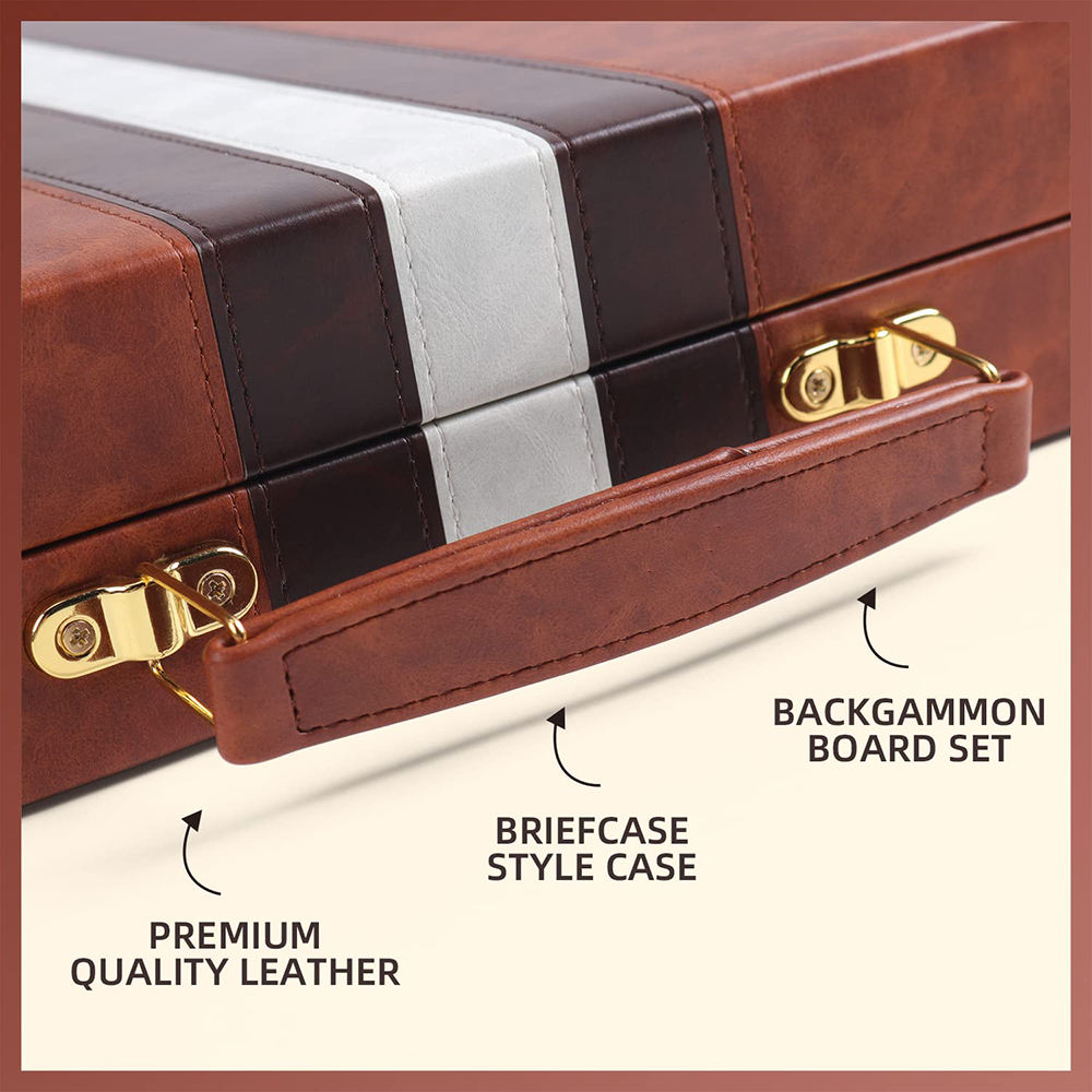  PU Backgammon Sets Classic Board Game with Premium Leather Case Portable Travels Strategy Backgammon Game Set