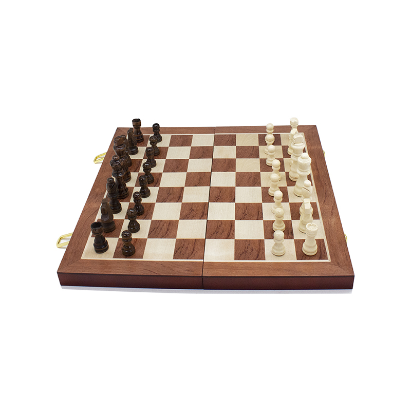 Luxury Travel Chess Set with Classic Metal Pieces And Folding Storage Wooden Chess Board