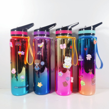 THVALUE Color Eletroplating 1000ml /32 oz Colorful water bottle with time marker and straw motivational water bottle with handle and strap 