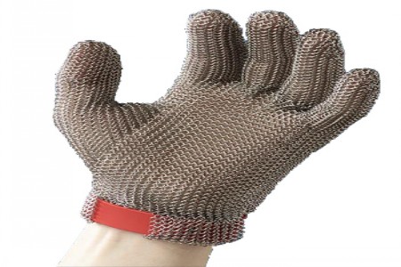 Stainless steel welded ring mesh cut resistant gloves, three fingers protection