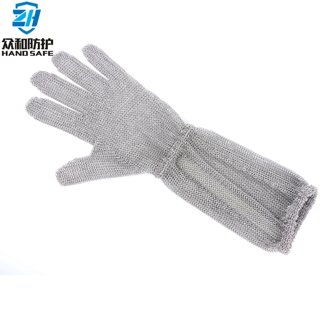 stainless steel long cuff glove with spring strap