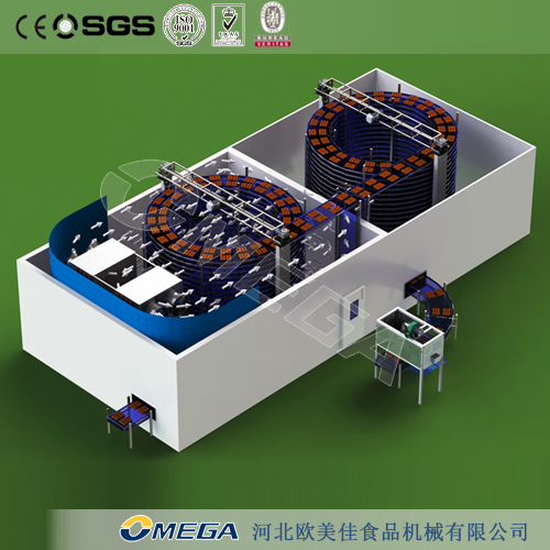 欧美佳螺旋预冷机+螺旋速冻机