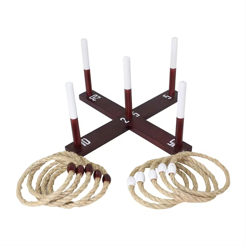 Yard Toss Game Ring Toss Outdoor Game Wood Rope Ring Toss Yard Game with Carrying Case