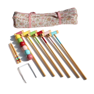 Six Player Croquet Set 28'' with Wooden Mallets Colored Ball Carry Bag Wickets Stakes for Adults Teenager Family Lawn Backyard