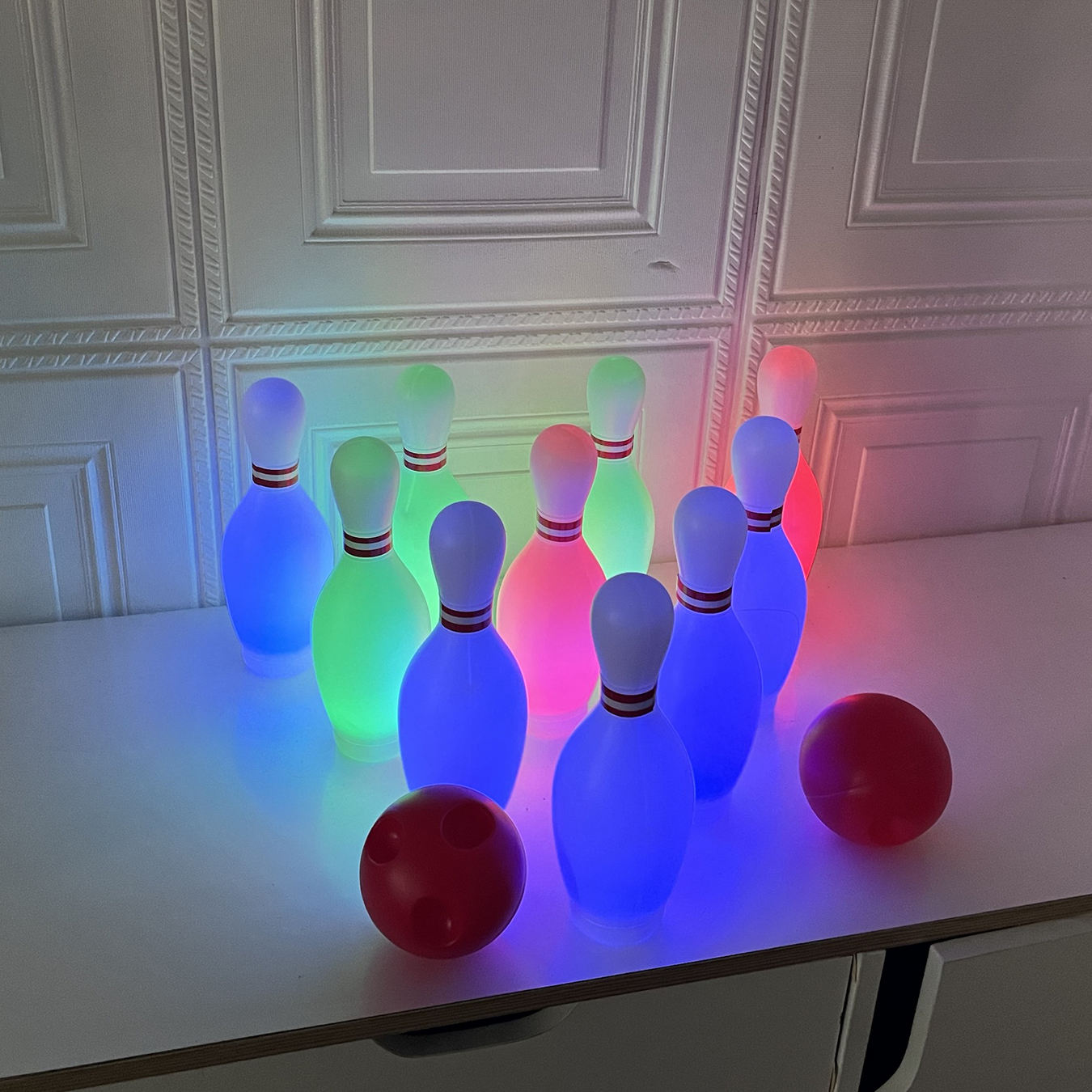 Light up Bowling Ball Toys Set Bowling Pins Toy Game with 10 Pins & 2 Balls Fun Sports Games Indoor Outdoor Boys Girls