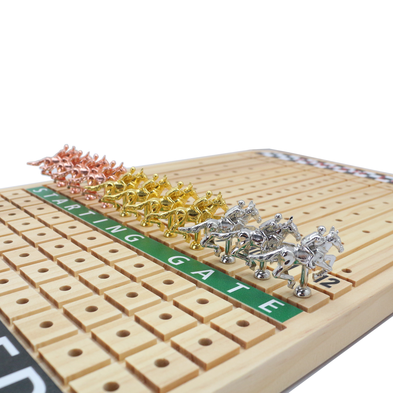  15.7 inches Solid Wood Game Board Metal or Wooden Horses 2 Sets of Dice and 2 Boxes of Cards Wood Race Game Board