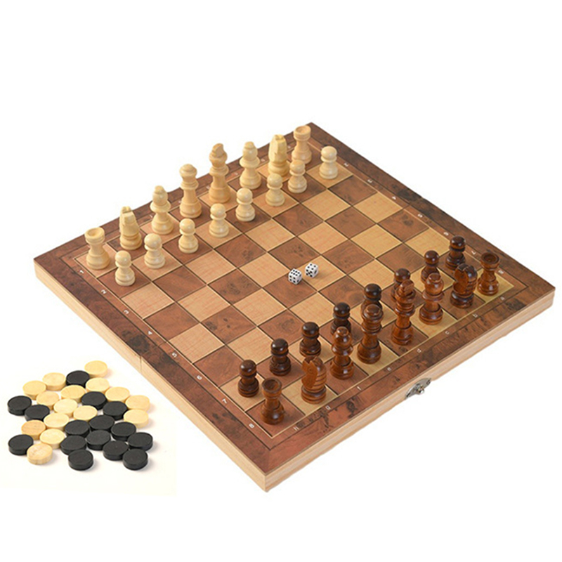  Chess Checkers Backgammon 3-in-1 Board Games Sets Lightweight Wooden Chess Sets Board Game