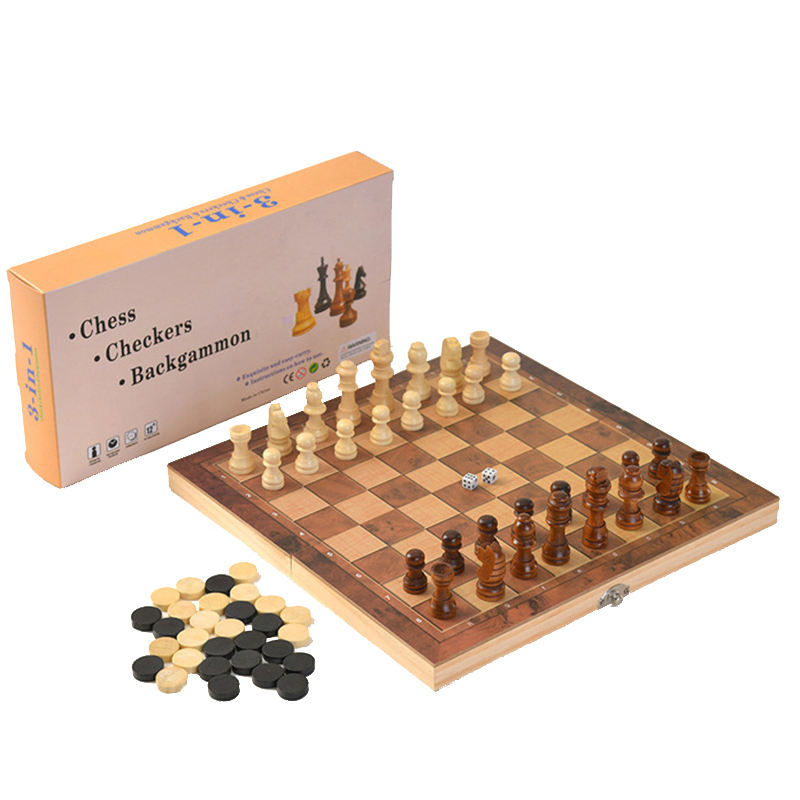 Chess Checkers Backgammon 3-in-1 Board Games Sets Lightweight Wooden Chess Sets Board Game