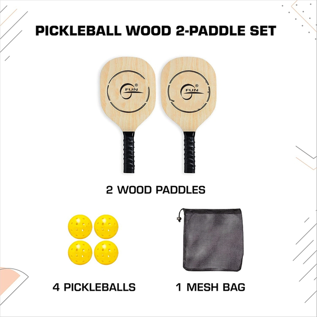 ickleball Wood 4-Paddle Set - Pickleball Paddle Set Includes 4 Wood Pickleball Paddles, 4 Pickleballs, 1 Mesh Carry Bag, and 1 Quality Box