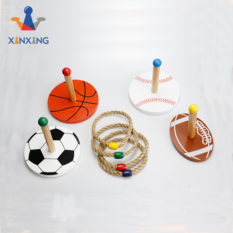  Sports Ball Shape Ring Toss Game Wood Game Yard Family Game for Kids And Adults