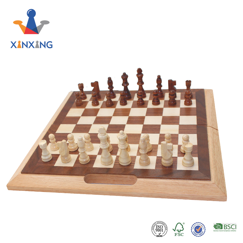 Deluxe magnetic 3-in-1 Wooden Folding Chess, Checker and Backgammon Board Game Set 