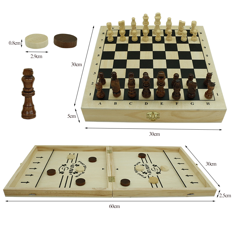 Amazon Hot Sells 4 in 1 Multi Function Game Set Wooden Folding Board Game Custom Fast Sling Puck Game Chess Checkers Nine Men's Morris for Kids Education Toys