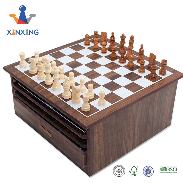 Board Game Set - Deluxe 15 in 1 Tabletop Wood-accented Game Center with Storage Drawer