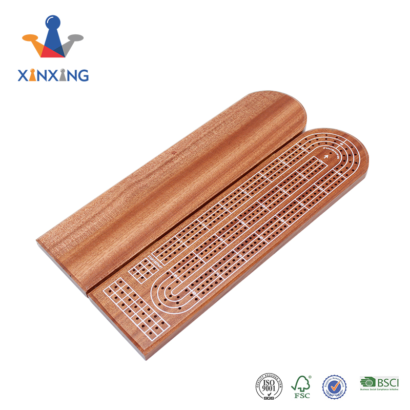 Factory Wholesale Folding Wooden Cribbage Score Board Game 3 Track Layout Classic Cribbage with Poker And Metal Pegs