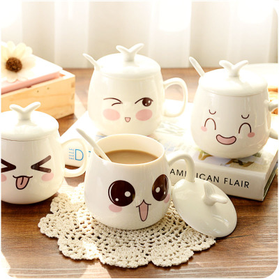 Creative Ceramic Mark Cup couple ceramic with cover personality sprout Expression Mug