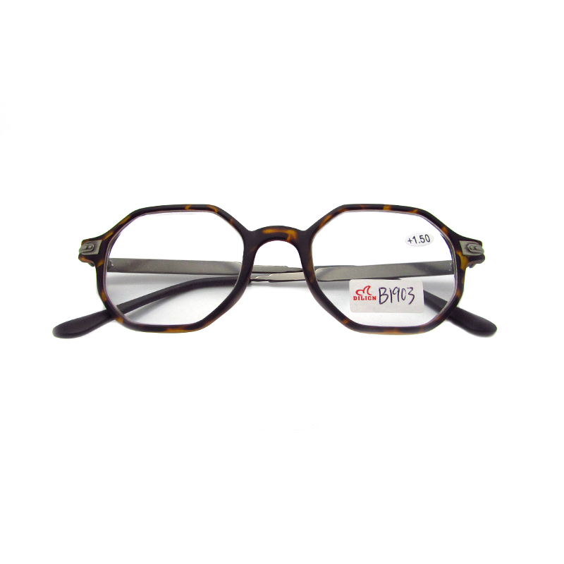 Men's octagonal eyewear for reading plastic frame with metal temple