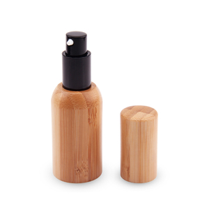 Plástico biodegradável 30 ml de bambu cosmético shampoo PP frasco de spray de névoa fina de plástico com tampa de bambu