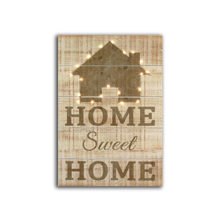 Decorative Wooden Wall Hanging Mini Led Lights Custom Letter Rectangle Sign