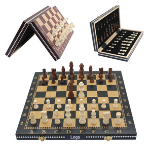 16" Wooden magnetic felted chess game set wooden chess board game interior storage chess pieces