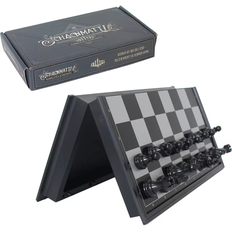 9.7"/12.6"/14" Magnetic Chess set with Folding Board Travel for Children and Adults Plastic Chess Case Glod and Silver Colored.