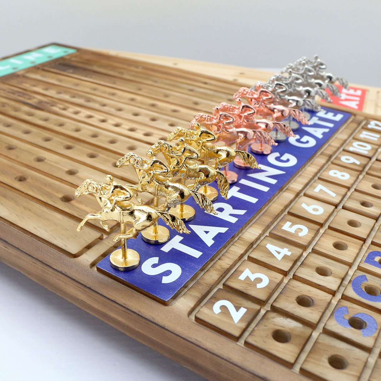 21 inches Solid Wood with 11 Metal Horses with 4 Dice and 2 Cards Finish Line Horse Racing Game Horse Race Board