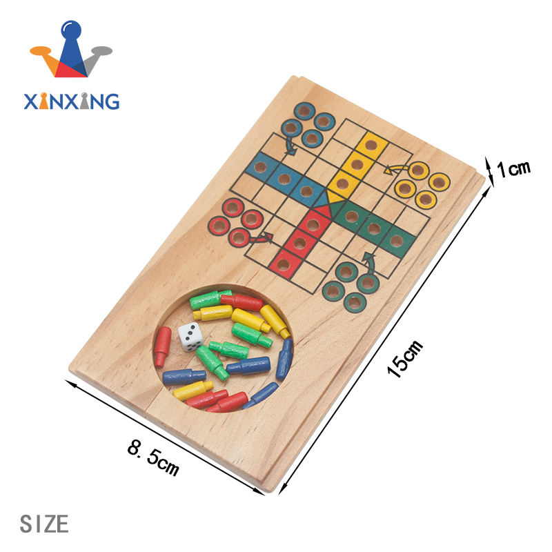 Mini Travel Indoor wooden game Ludo board game for promotion gift Chinese flying chess set.