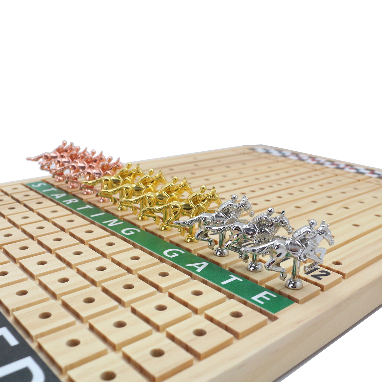 15 inches Solid Wood with 11 Metal Horses with 2 Dice and 2 Cards Finish Line Horse Racing Game Horse Race Board