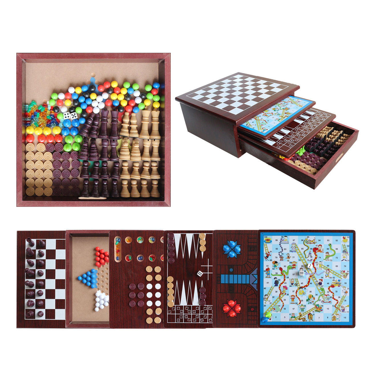  10 in 1 Board Game Set Travel-Friendly Family Games Backgammon Chinese Checkers Snakes and Ladders and More.