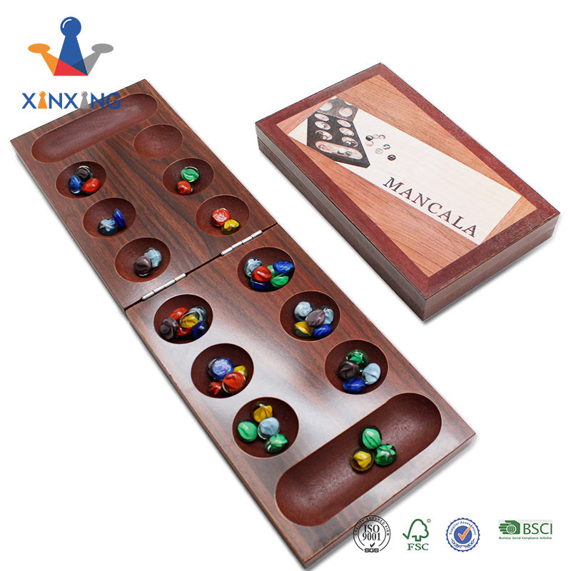 Wood Folding Mancala Board Game - 17.5 Inch Set.