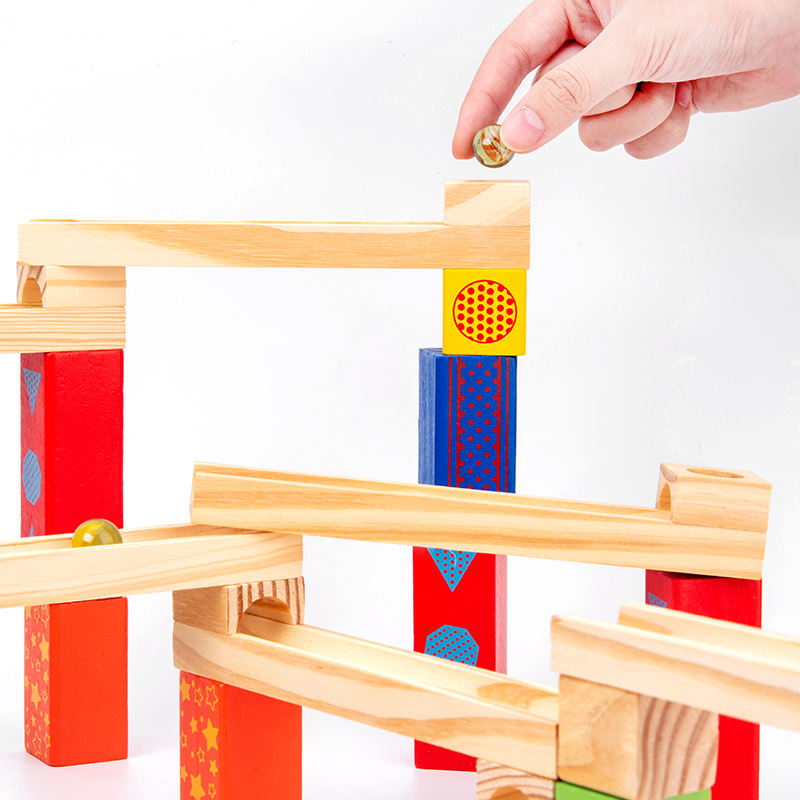 45pcs Building Blocks Educational Wooden Marble Glass Ball Track Stack Set。