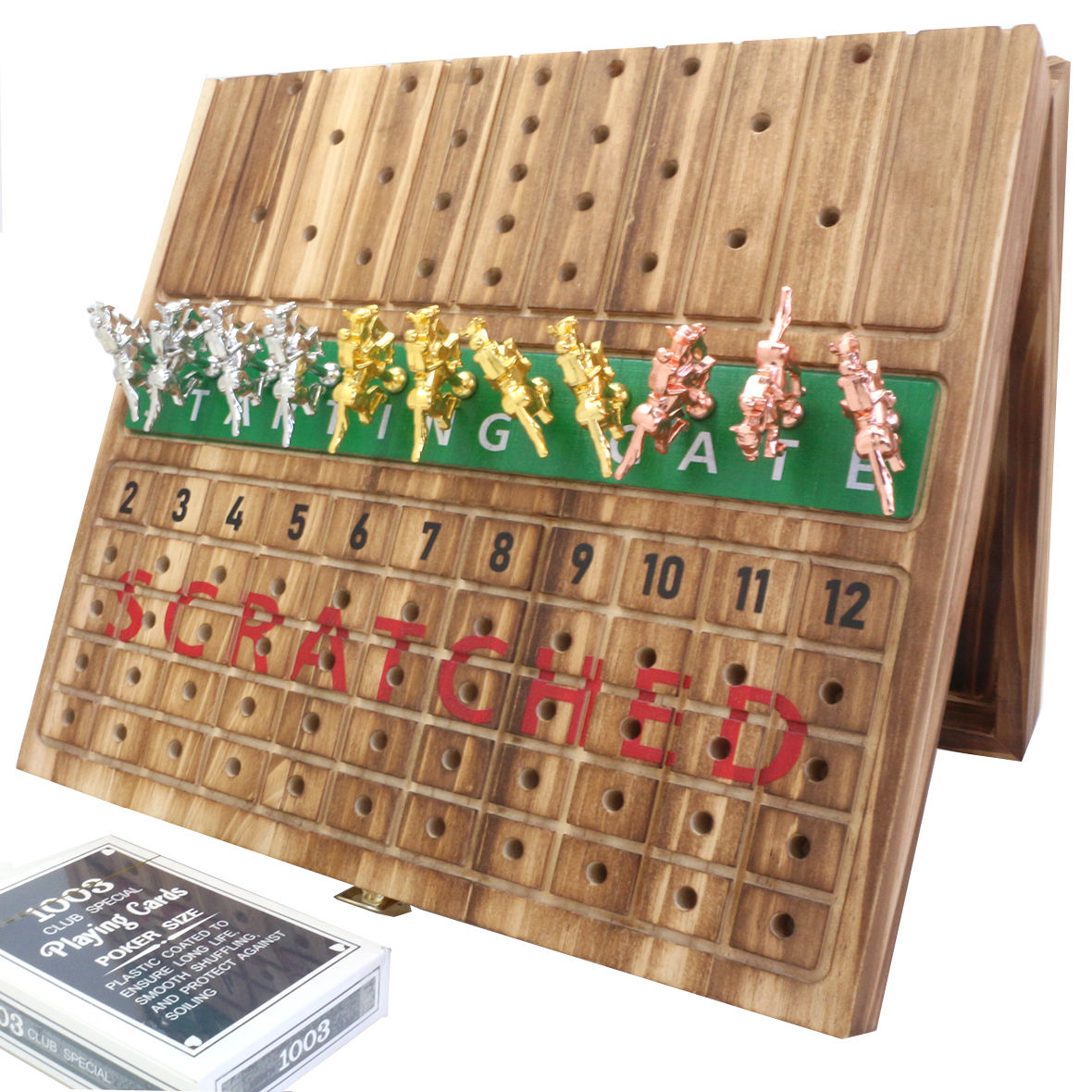  21 inches Solid Wood with 11 Metal Horses with 4 Dice and 2 Cards Finish Line Horse Racing Game Horse Race Board