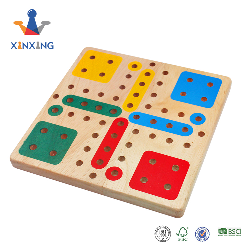 Wooden Ludo Board Game - Snakes and Ladders, 2 in 1 Reversible, 1-4 Players Family Dice Games Set for Kids, Adults, Classics Tabletop Version