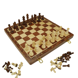 Folding Wooden Standard Travel International Chess Board Game Set, 15.3"x15.3" Folding Wooden