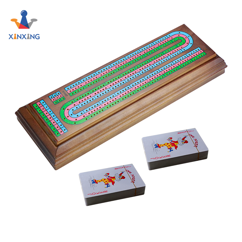 Amazon Hot Selling 2021 Wooden Tournament Cribbage Game Set 3-track Runway Board Game with 3 Color Metal Pegs