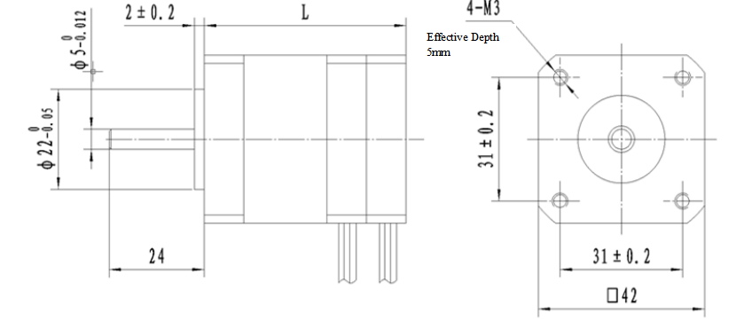 42BLF 42mm رسم أبعاد المحرك BLDC