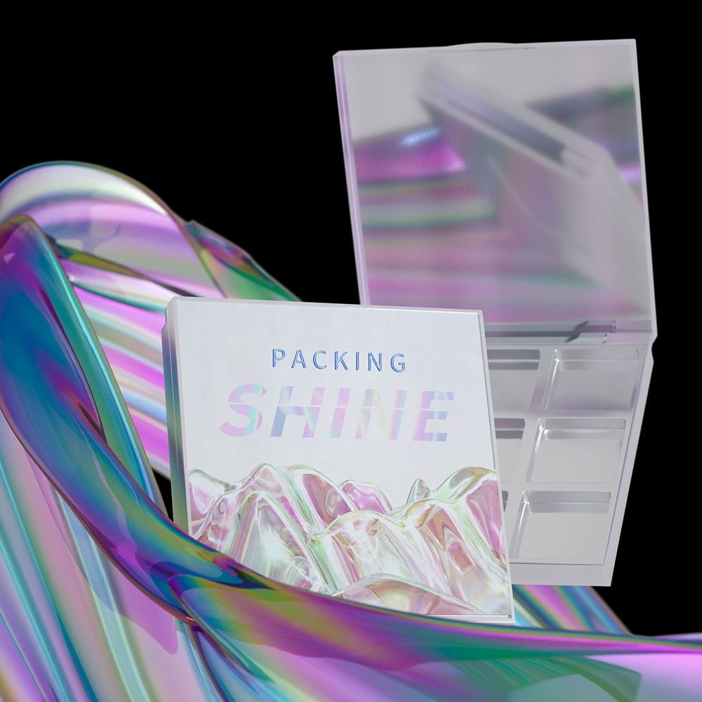 Etiqueta privada OEM Vacío 9 colores Base cuadrada Plástico Láser Sombra de ojos Maquillaje Contenedor compacto con espejo