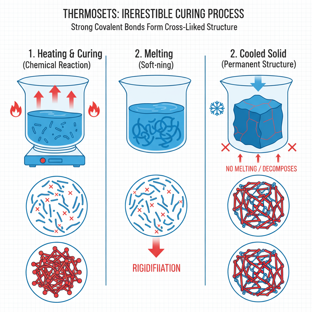 Diagrama esquem&aacute;tico del curado de pl&aacute;stico termoestable por calor.