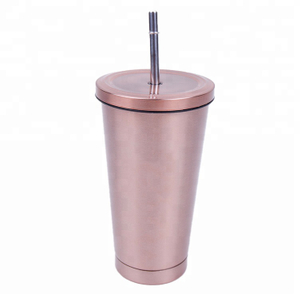 New Custom Logo Pink Sliver Couple Coffee Cup With Straw Stainless Steel Water Bottles