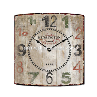 Kitchen Clock Vintage Fir Wood Looking Iron Wall Clock With Paper